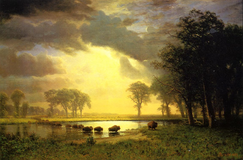 "Cascading Falls at Sunset" - Albert Bierstadt Oil Painting 